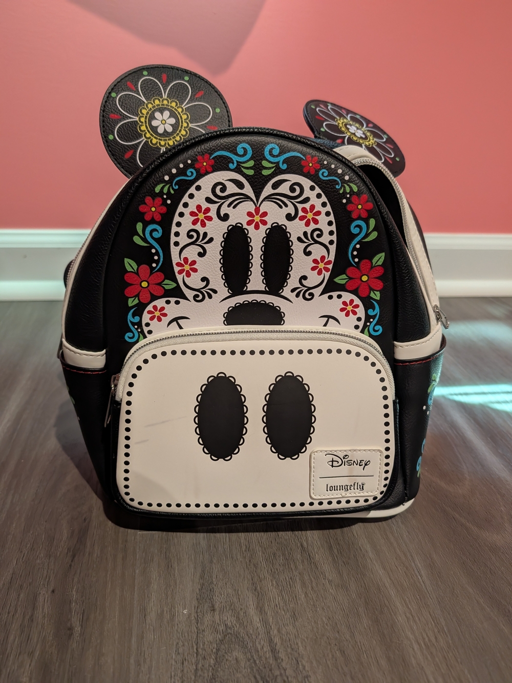Loungefly Minnie Mouse Day of the Dead Black & White Mini Backpack